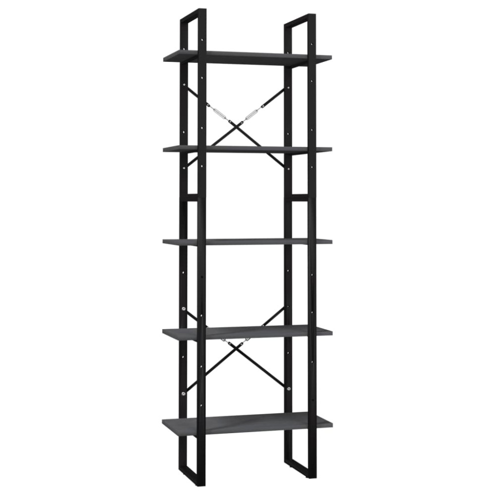 vidaXL Βιβλιοθήκη με 5 Ράφια Γκρι 60 x 30 x 175 εκ. από Ξύλο Πεύκου
