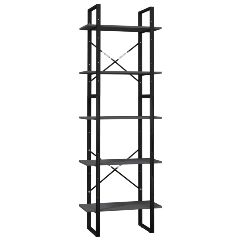 vidaXL Βιβλιοθήκη με 5 Ράφια Γκρι 60 x 30 x 175 εκ. από Ξύλο Πεύκου