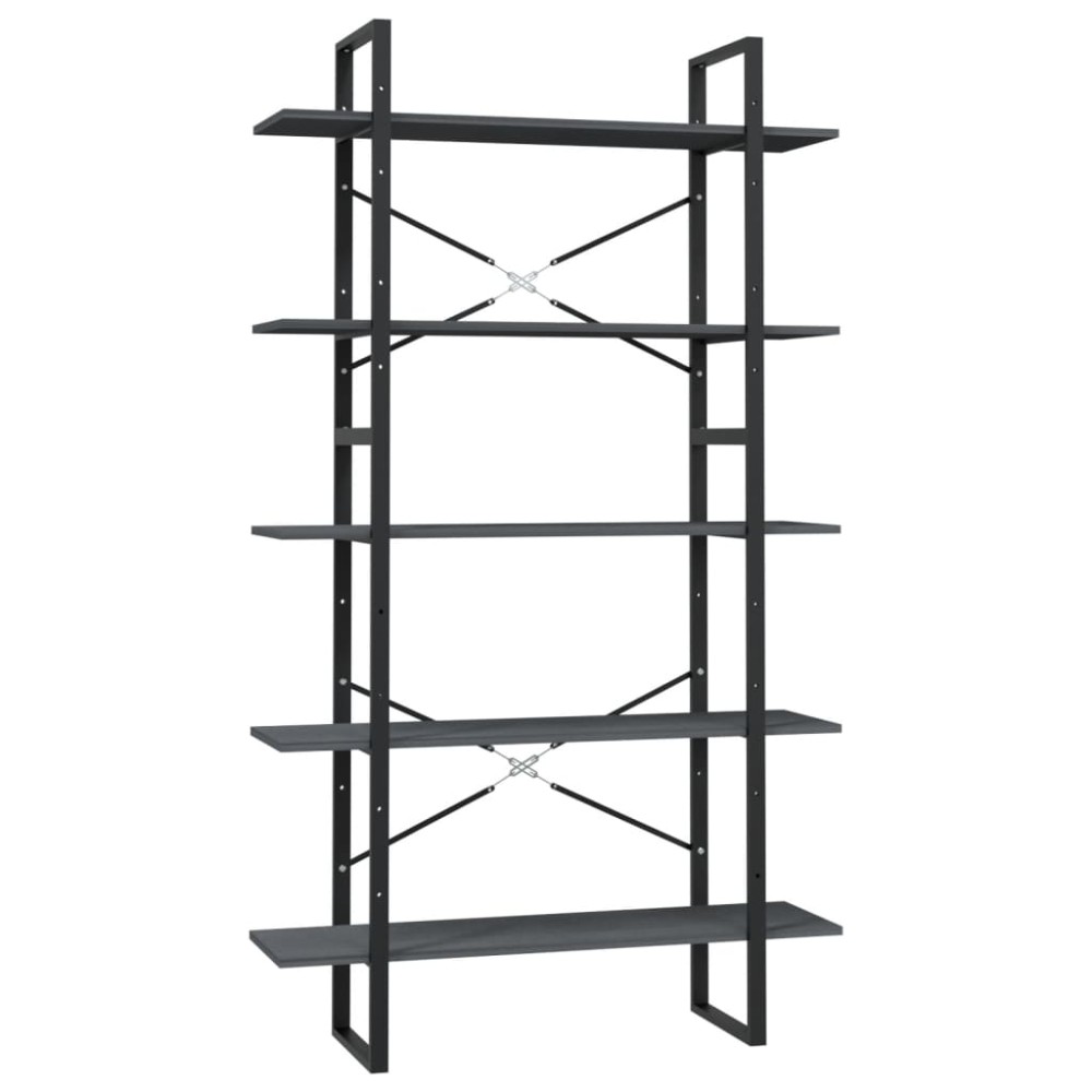 vidaXL Βιβλιοθήκη με 5 Ράφια Γκρι 100 x 30 x 175 εκ από Ξύλο Πεύκου