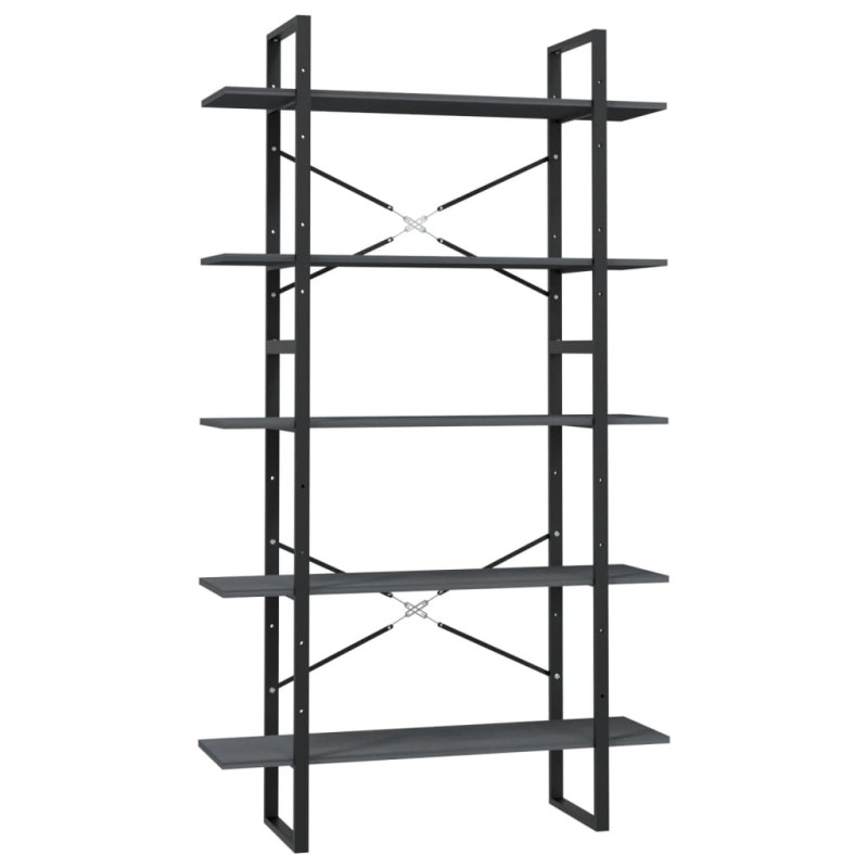 vidaXL Βιβλιοθήκη με 5 Ράφια Γκρι 100 x 30 x 175 εκ από Ξύλο Πεύκου
