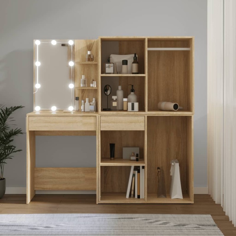 vidaXL Μπουντουάρ LED με 2 Ντουλάπια Sonoma Δρυς από Επεξεργ. Ξύλο