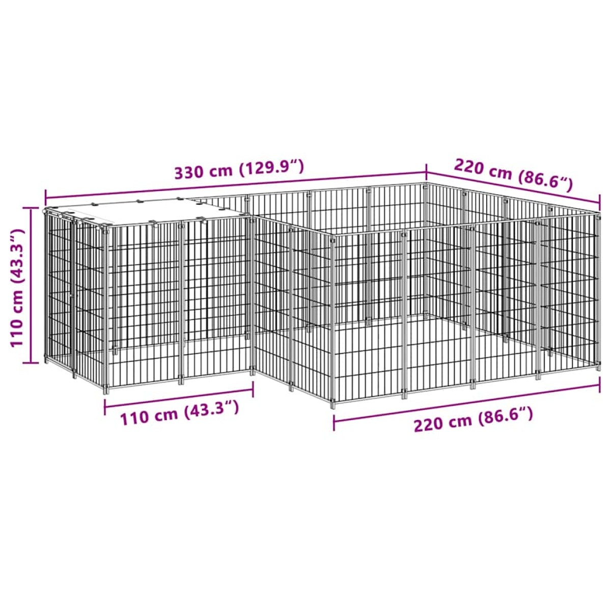 vidaXL Σπιτάκι Σκύλου Μαύρο 6,05 m² Ατσάλινο