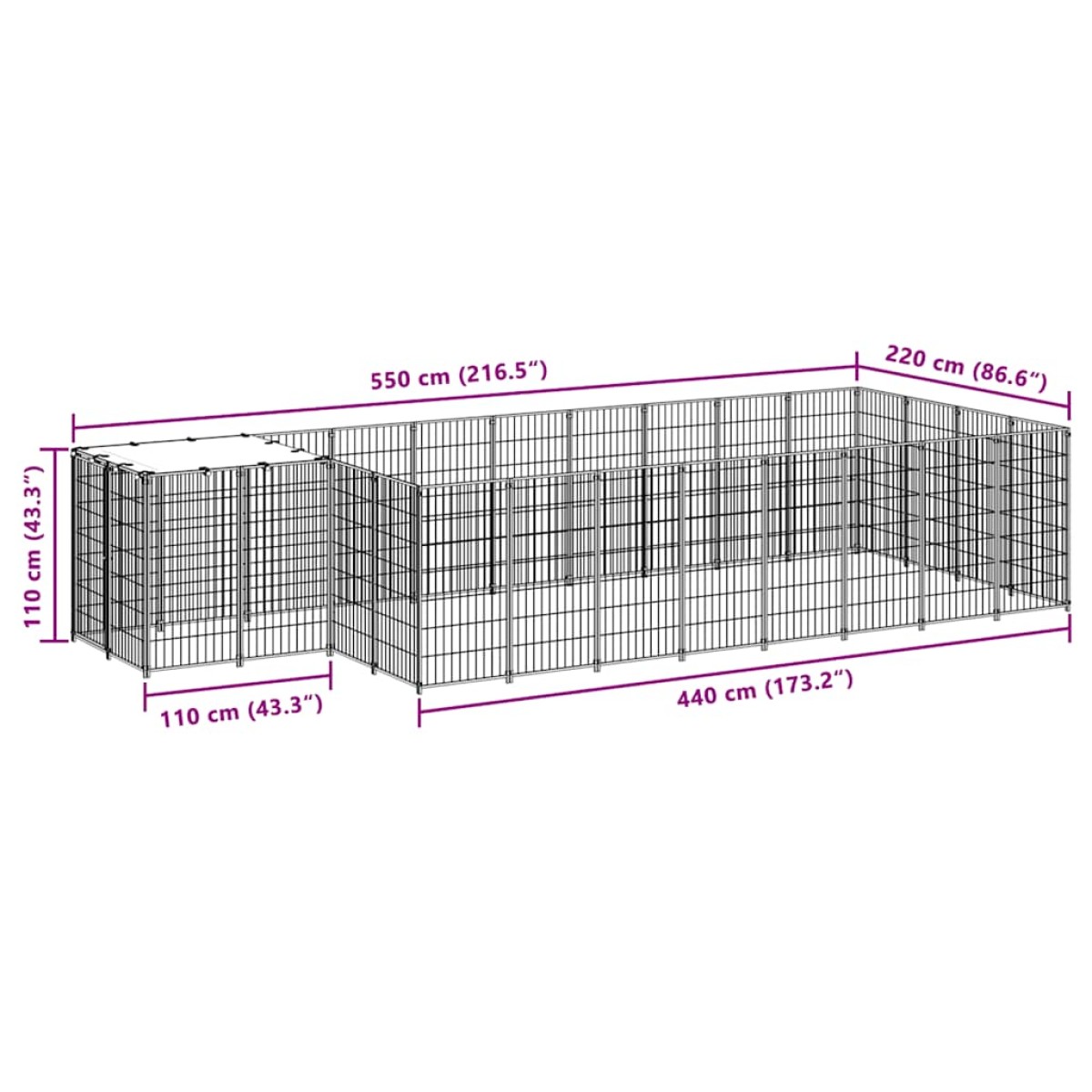 vidaXL Σπιτάκι Σκύλου Μαύρο 10,89 m² Ατσάλινο