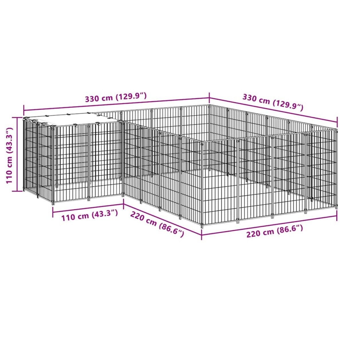 vidaXL Σπιτάκι Σκύλου Μαύρο 8,47 μ² Ατσάλινο