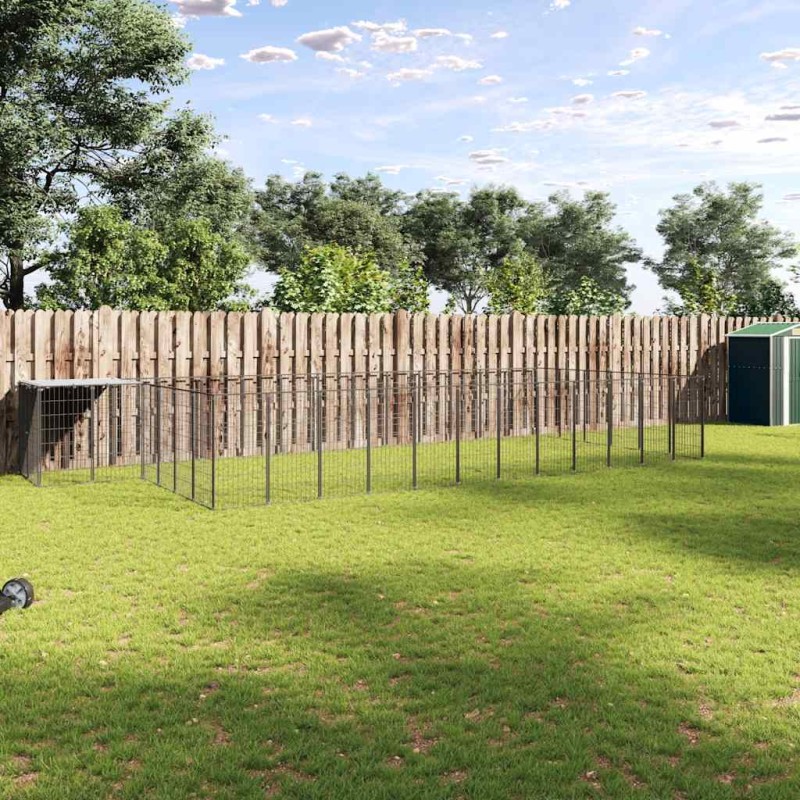 3082216 vidaXL Dog Kennel Black 22,99 m² Ατσάλι (150782+3x150784)