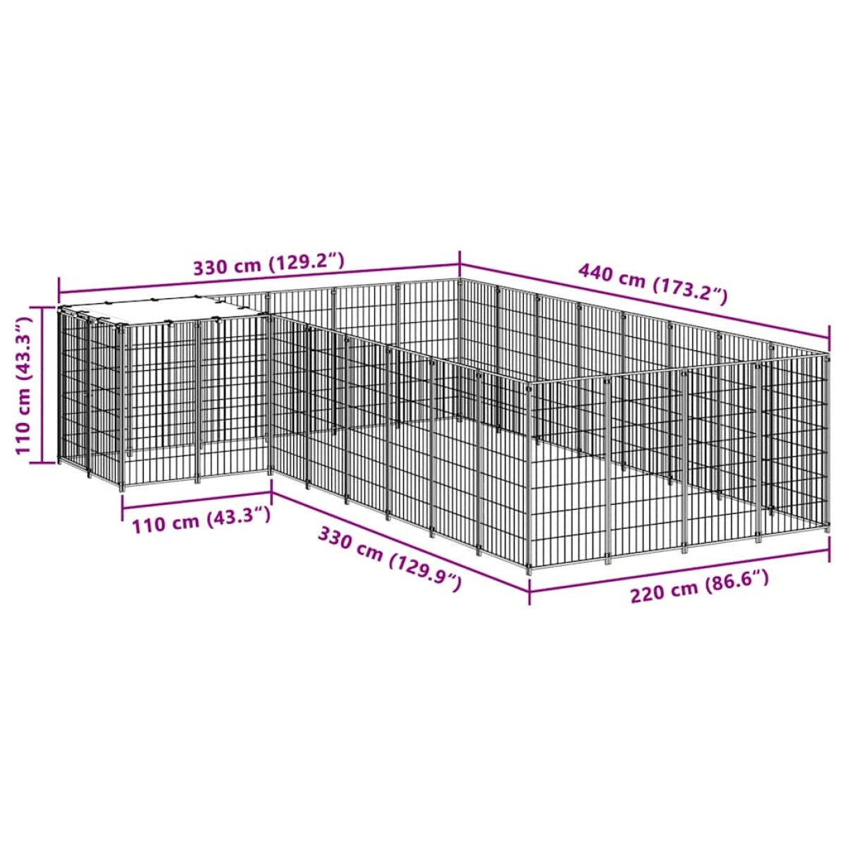 vidaXL Σπιτάκι Σκύλου Μαύρο 10,89 μ² Ατσάλινο