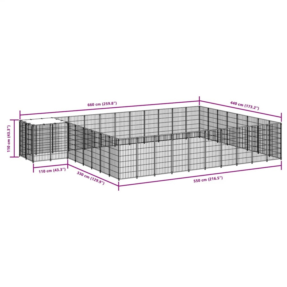 vidaXL Σπιτάκι Σκύλου Μαύρο 25,41 μ² Ατσάλινο