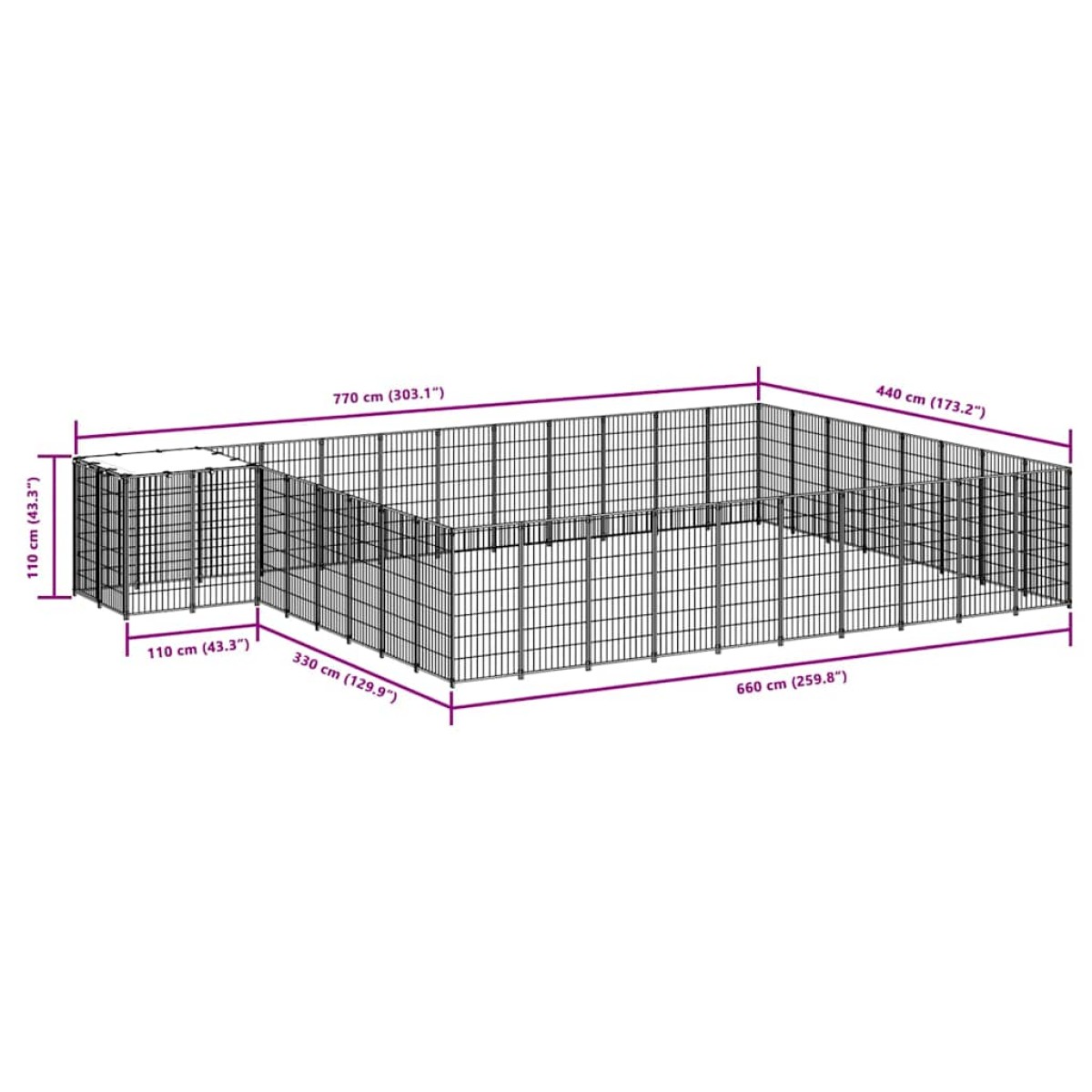 vidaXL Σπιτάκι Σκύλου Μαύρο 30,25 μ² Ατσάλινο