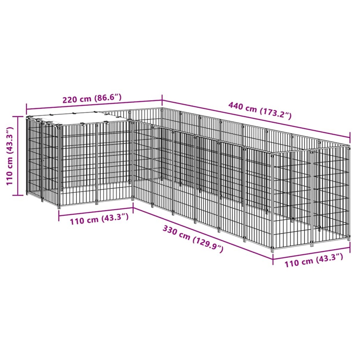 vidaXL Σπιτάκι Σκύλου Ασημί 6,05 μ² Ατσάλινο