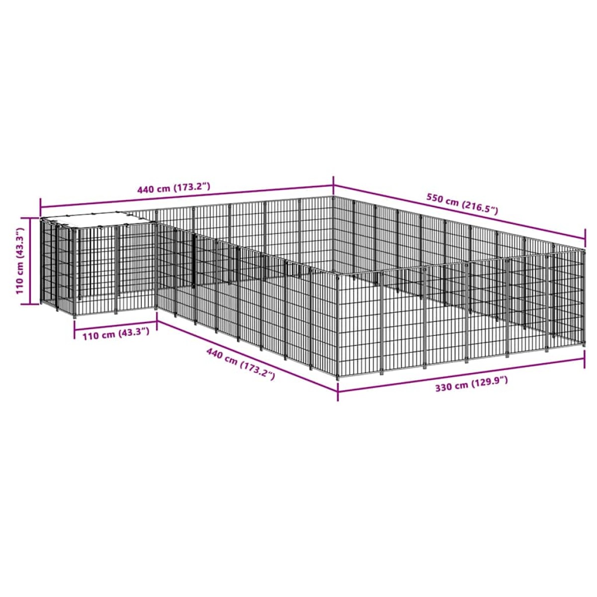 vidaXL Σπιτάκι Σκύλου Μαύρο 19,36 μ² Ατσάλινο