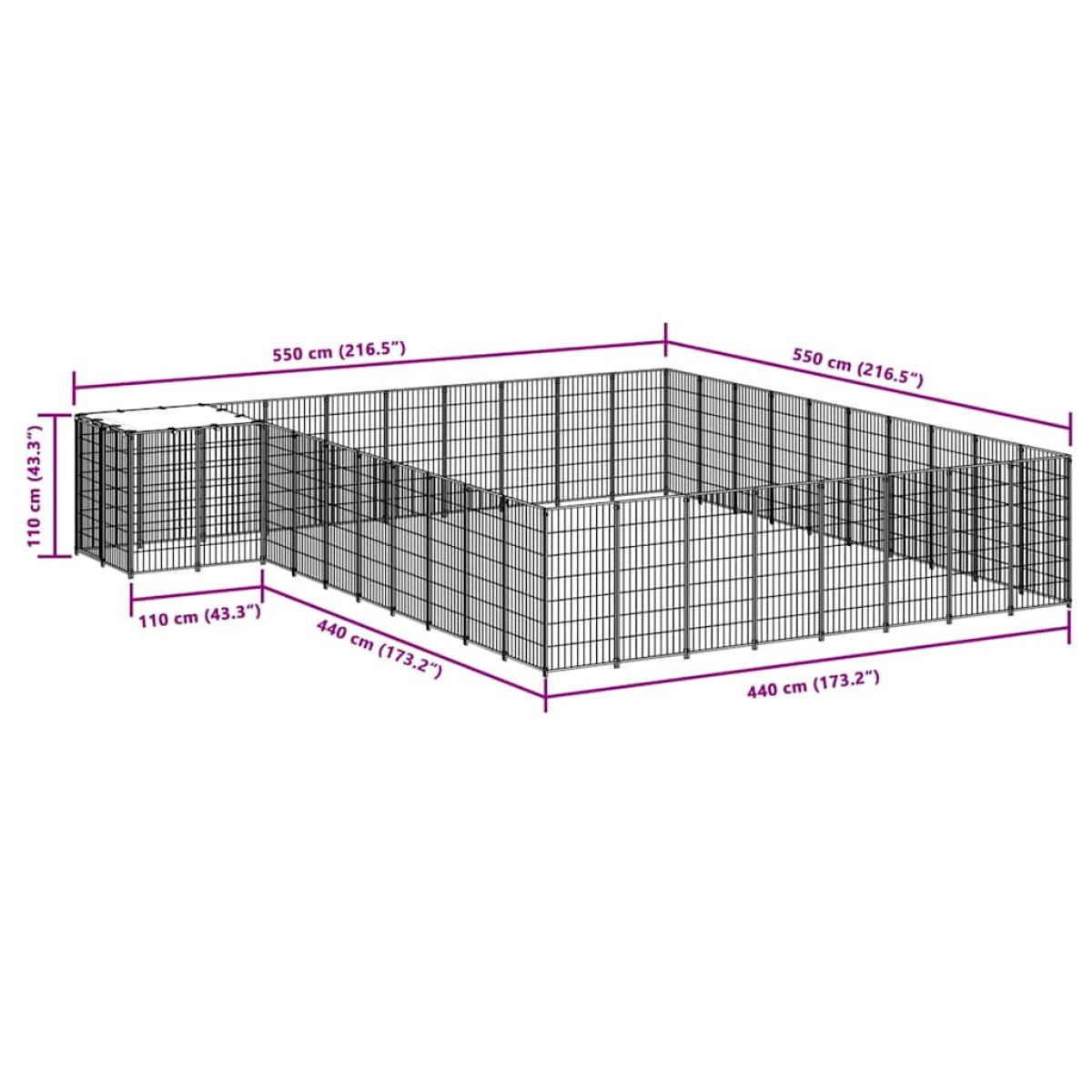 vidaXL Σπιτάκι Σκύλου Μαύρο 25,41 μ² Ατσάλινο