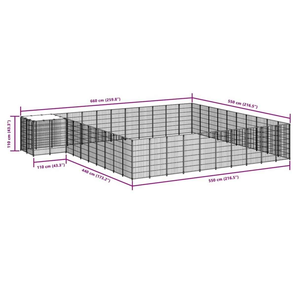 vidaXL Σπιτάκι Σκύλου Μαύρο 31,46 μ² Ατσάλινο