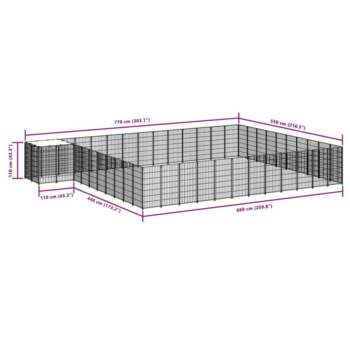 vidaXL Σπιτάκι Σκύλου Μαύρο 37,51 μ² Ατσάλινο