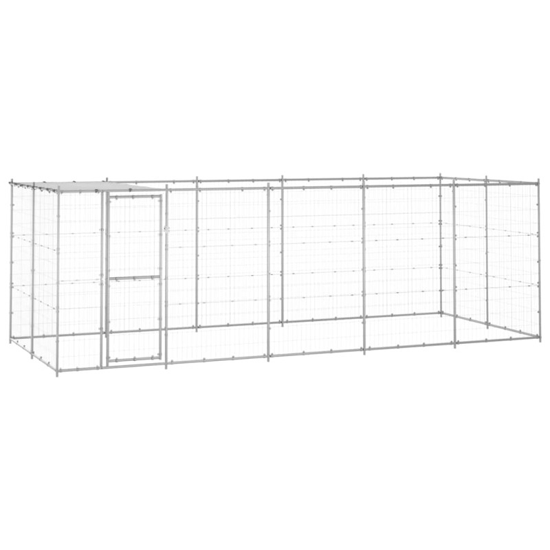 vidaXL Κλουβί Σκύλου Εξωτερικού Χώρου Στέγαστρο 12,1 μ² Γαλβ. Χάλυβας