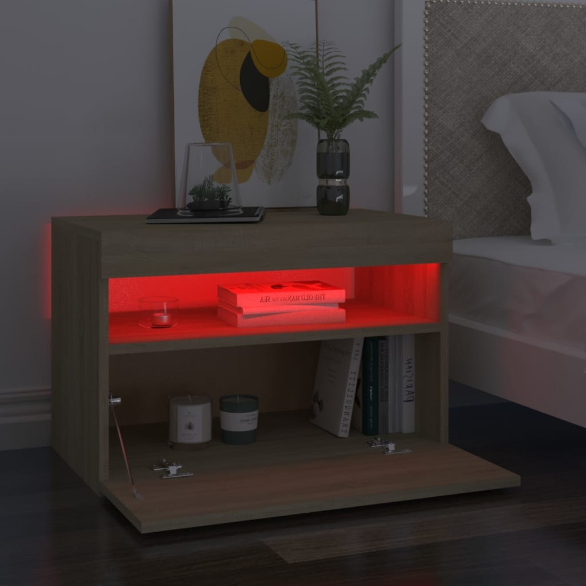 vidaXL Κομοδίνο με LED Sonoma Δρυς 60 x 35 x 40 εκ. Επεξεργασμένο Ξύλο