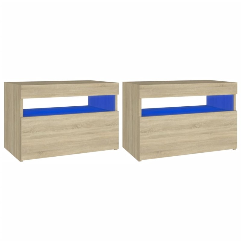 vidaXL Κομοδίνα με LED 2 τεμ. Sonoma Δρυς 60 x 35 x 40 εκ.
