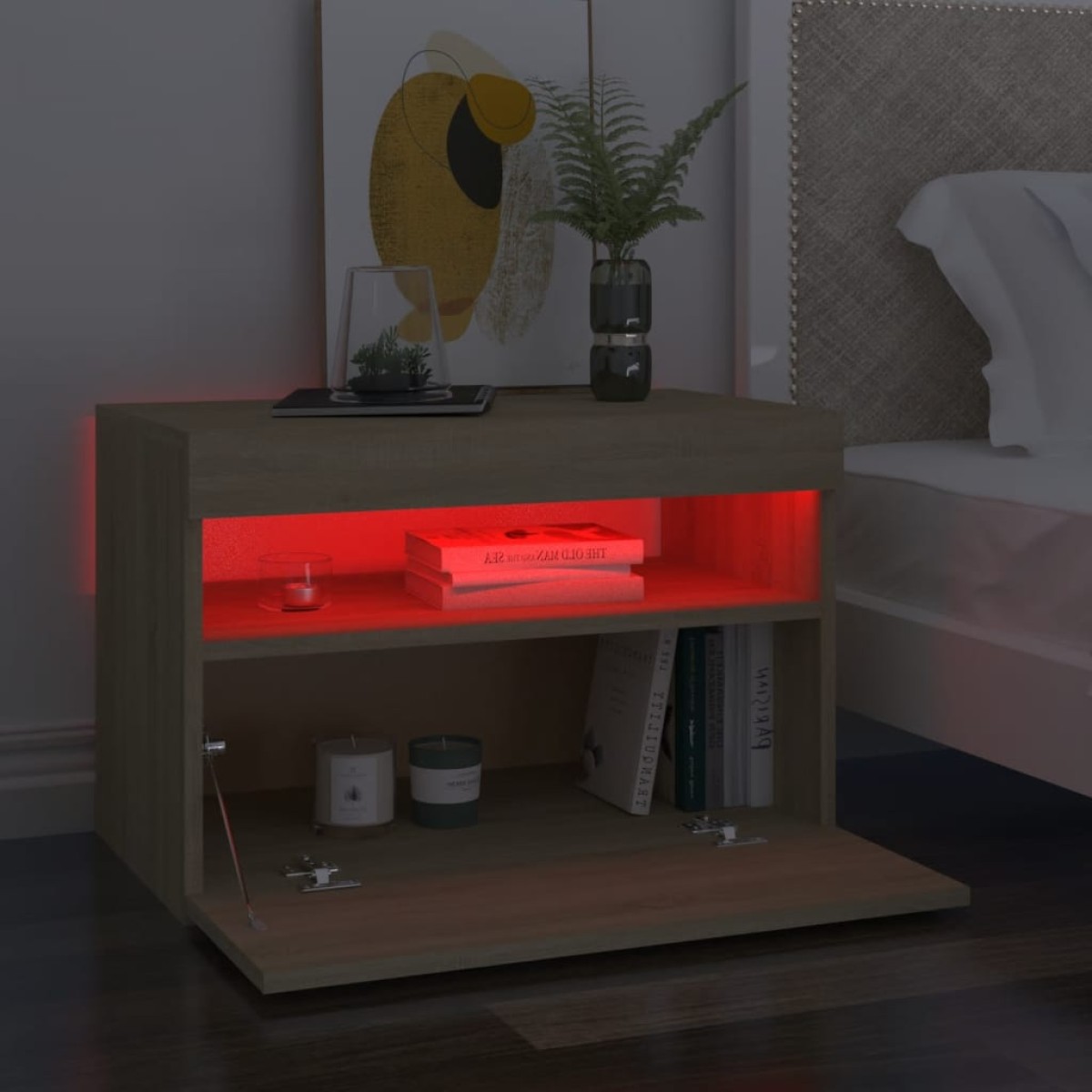 vidaXL Κομοδίνα με LED 2 τεμ. Sonoma Δρυς 60 x 35 x 40 εκ.
