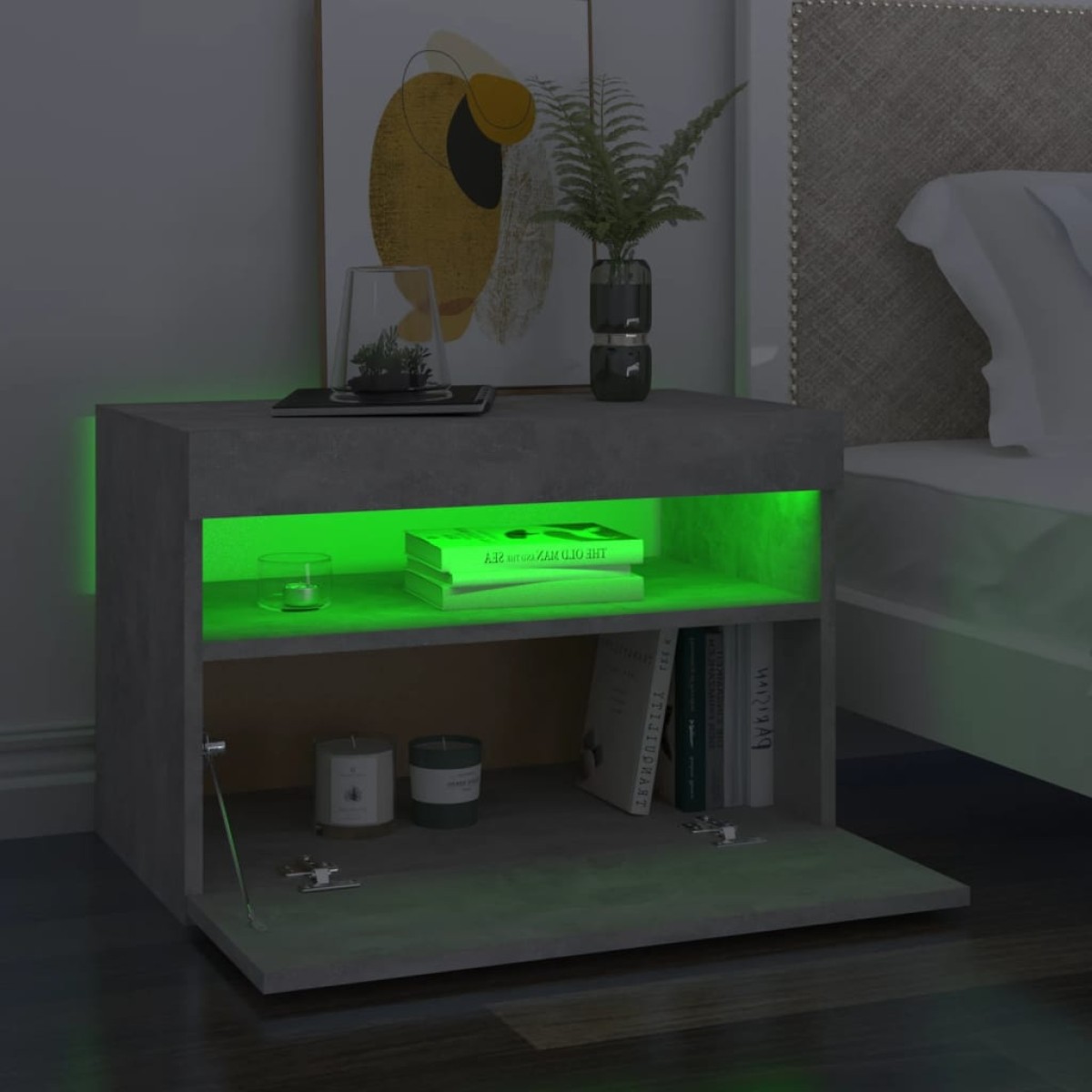 vidaXL Κομοδίνο με LED Γκρι Σκυροδέματος 60 x 35 x 40 εκ.
