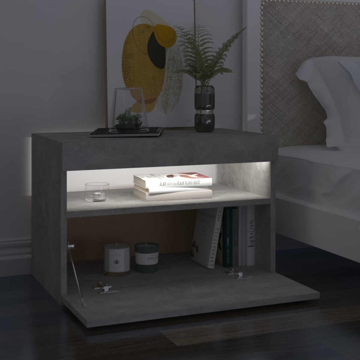 vidaXL Κομοδίνα με LED 2 τεμ. Γκρι Σκυροδέματος 60 x 35 x 40 εκ.