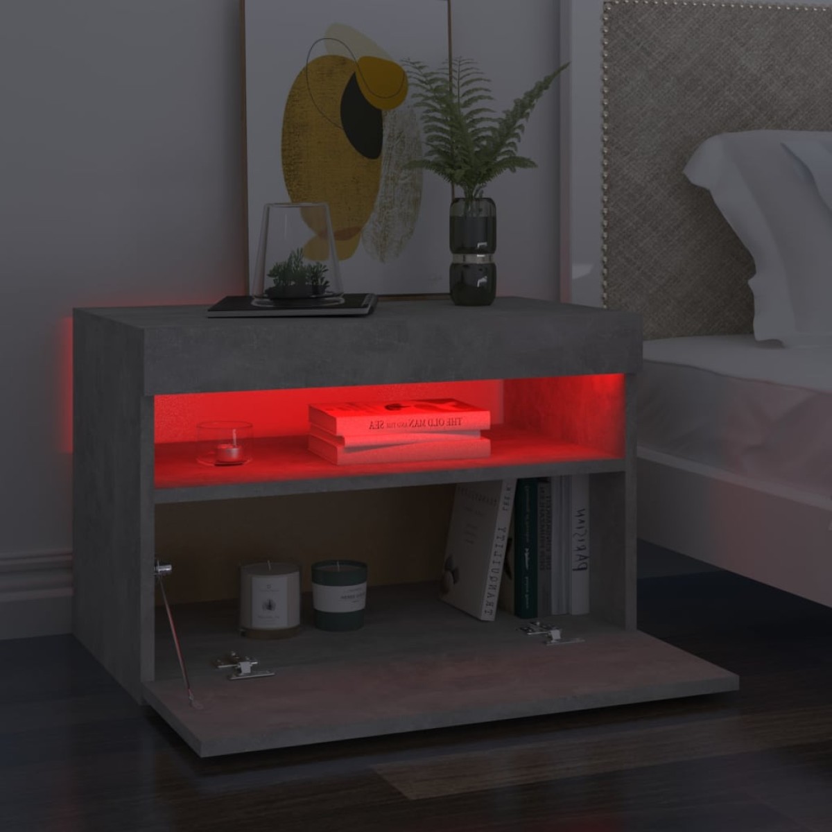 vidaXL Κομοδίνα με LED 2 τεμ. Γκρι Σκυροδέματος 60 x 35 x 40 εκ.