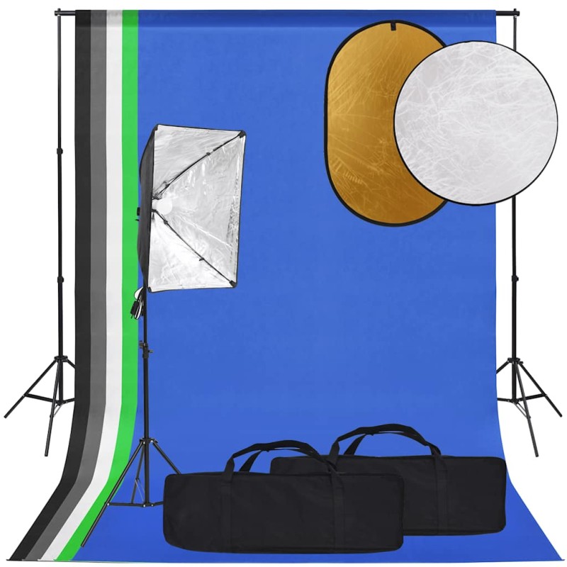 vidaXL Κιτ Φωτογραφικού Στούντιο με Softbox, Φόντο & Ανακλαστήρα