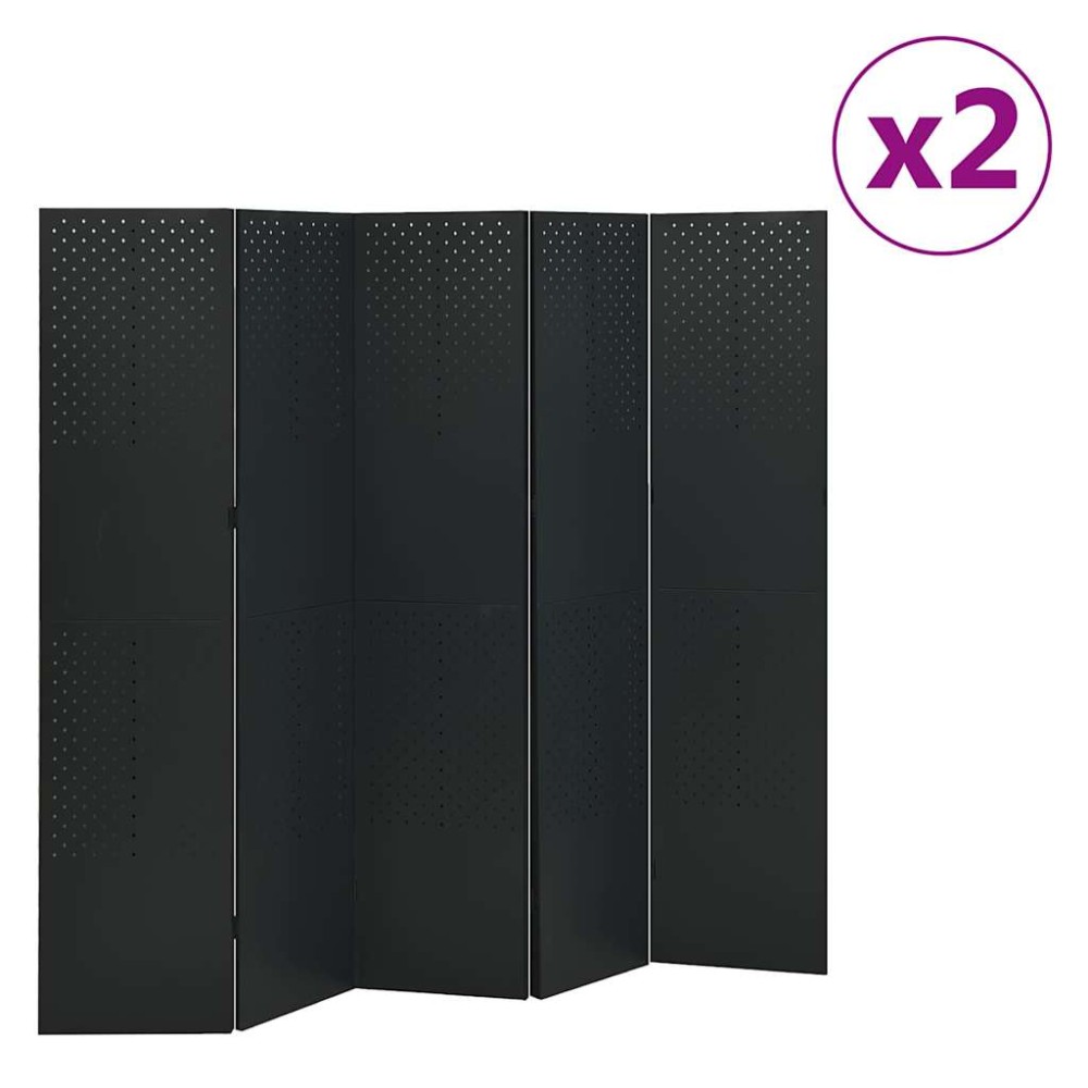 vidaXL Διαχωριστικά Δωματίου 2 τεμ με 5 Πάνελ Μαύρο 200x180εκ.  Ατσάλι
