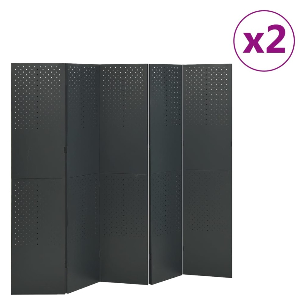 vidaXL Διαχωριστικά Δωματίου 2 τεμ 5 Πάνελ Ανθρακί 200x180εκ.  Ατσάλι