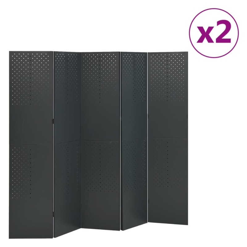 vidaXL Διαχωριστικά Δωματίου 2 τεμ 5 Πάνελ Ανθρακί 200x180εκ.  Ατσάλι