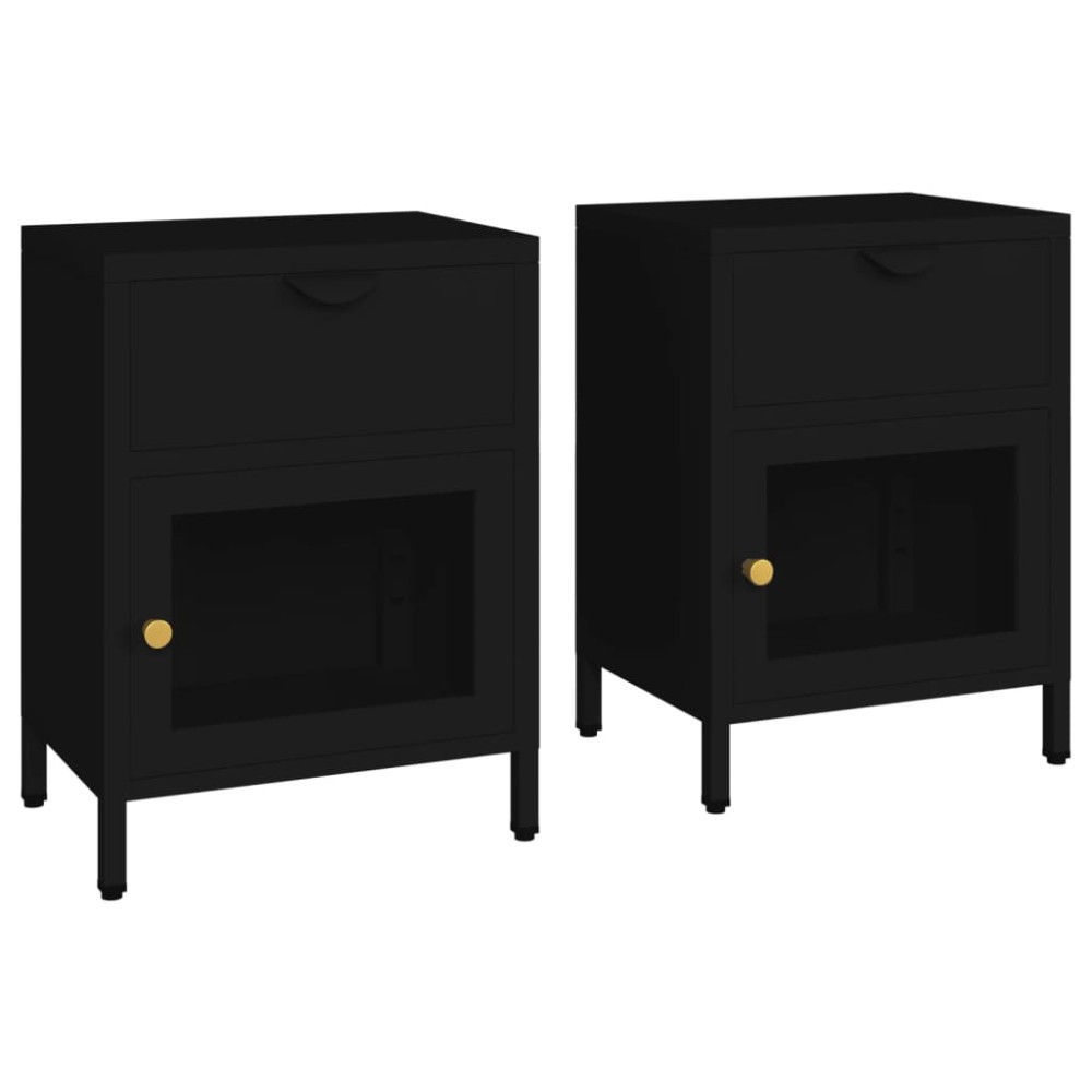 vidaXL Κομοδίνα 2 τεμ. Μαύρα 40 x 30 x 54,5 εκ. από Ατσάλι / Γυαλί