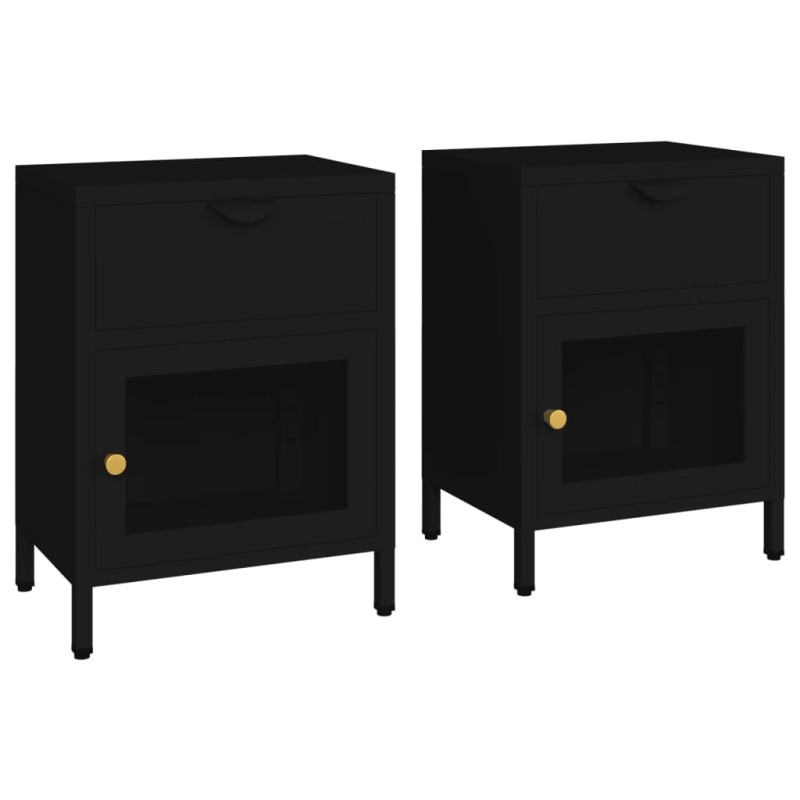 vidaXL Κομοδίνα 2 τεμ. Μαύρα 40 x 30 x 54,5 εκ. από Ατσάλι / Γυαλί