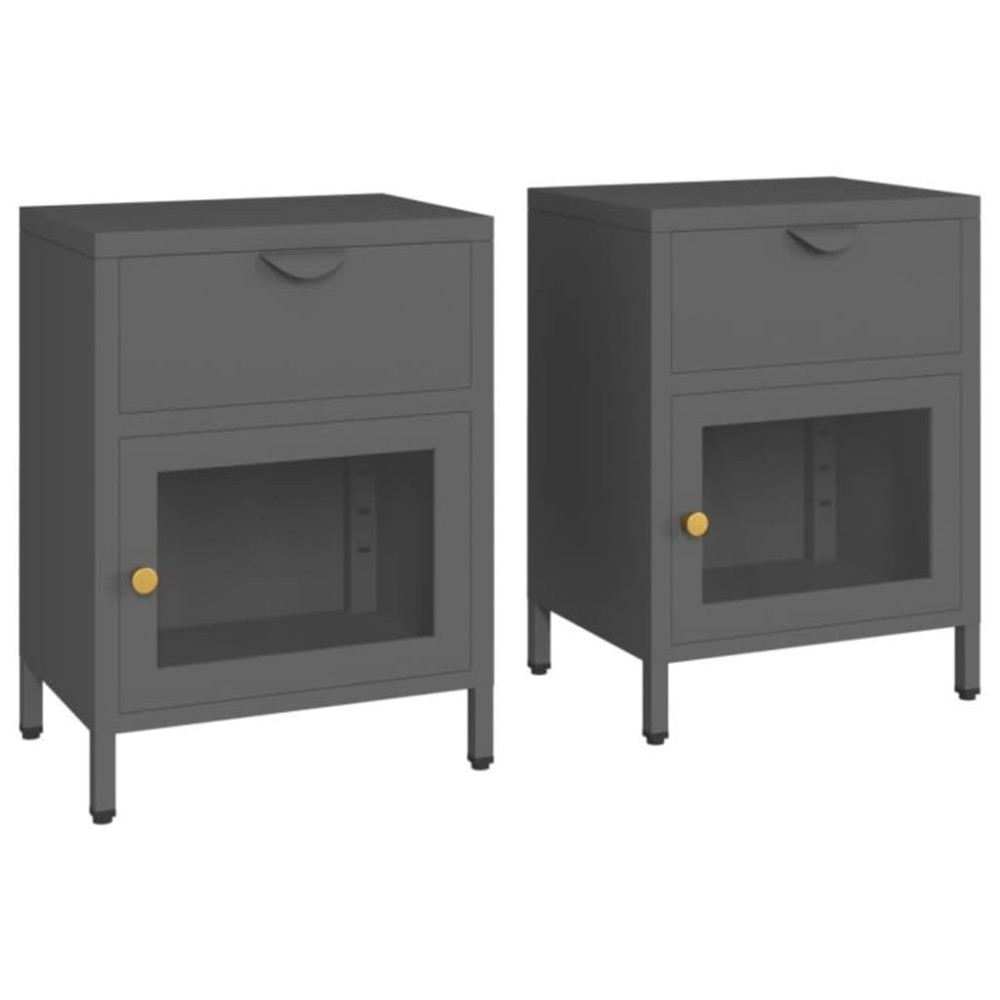 vidaXL Κομοδίνα 2 τεμ. Ανθρακί 40 x 30 x 54,5 εκ. από Ατσάλι / Γυαλί