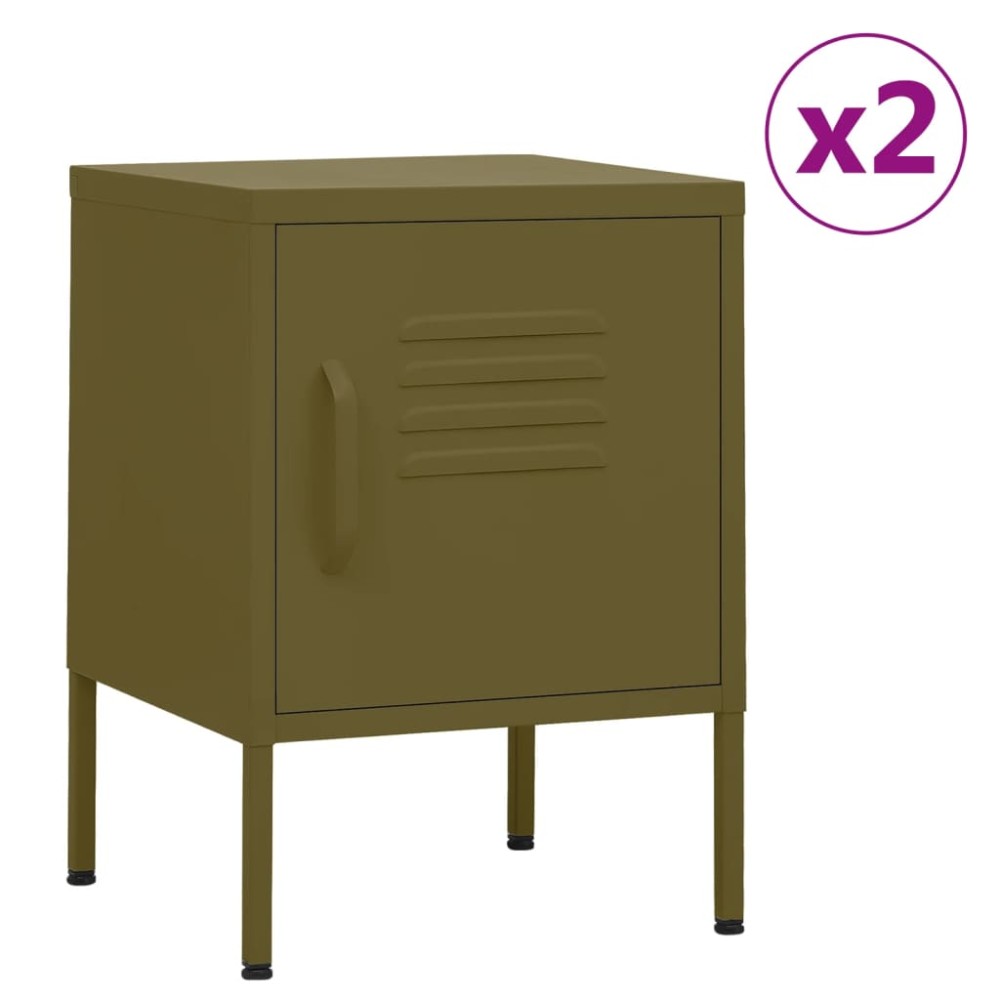 vidaXL Κομοδίνα 2 τεμ. Πράσινο Λαδί 35 x 35 x 51 εκ. Ατσάλινα