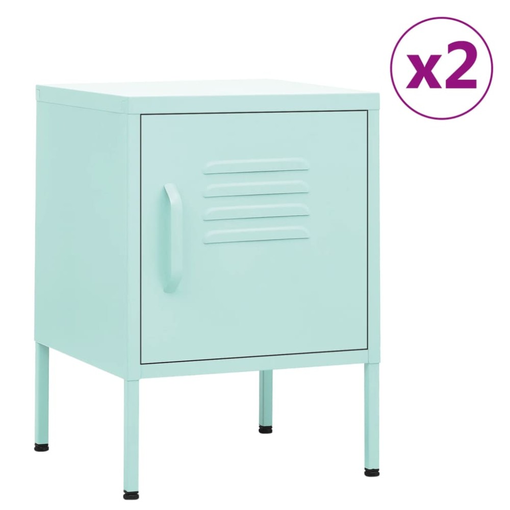 vidaXL Κομοδίνα 2 τεμ. Χρώμα Μέντας 35 x 35 x 51 εκ. Ατσάλινα