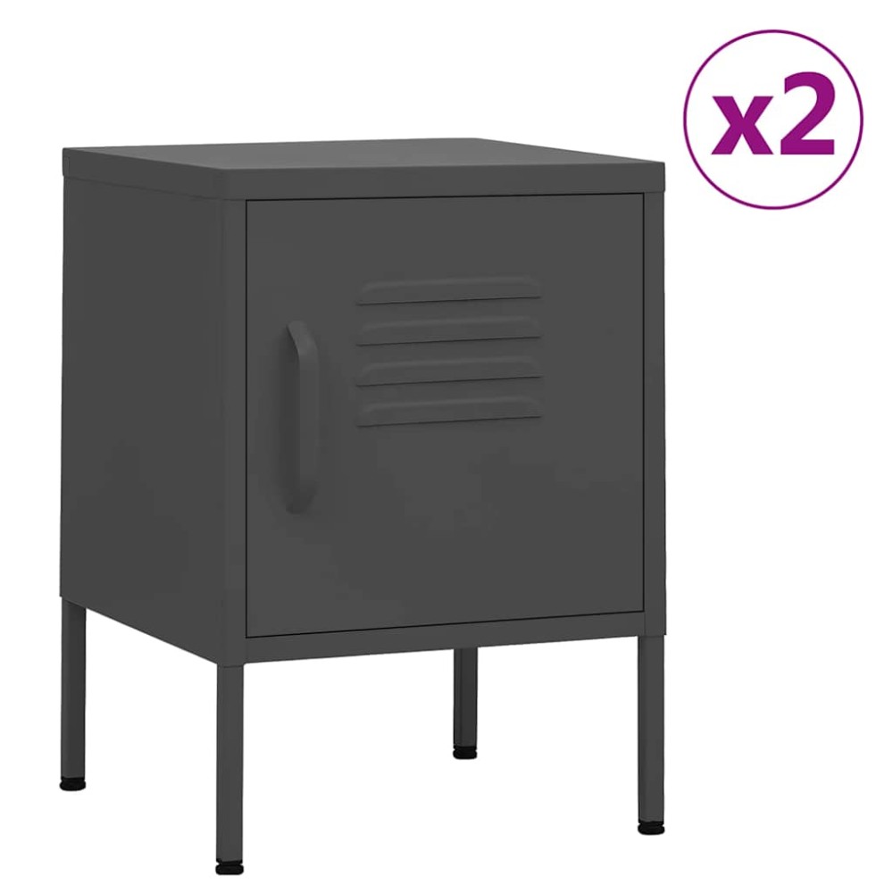 vidaXL Κομοδίνα 2 τεμ. Ανθρακί 35 x 35 x 51 εκ. Ατσάλινα