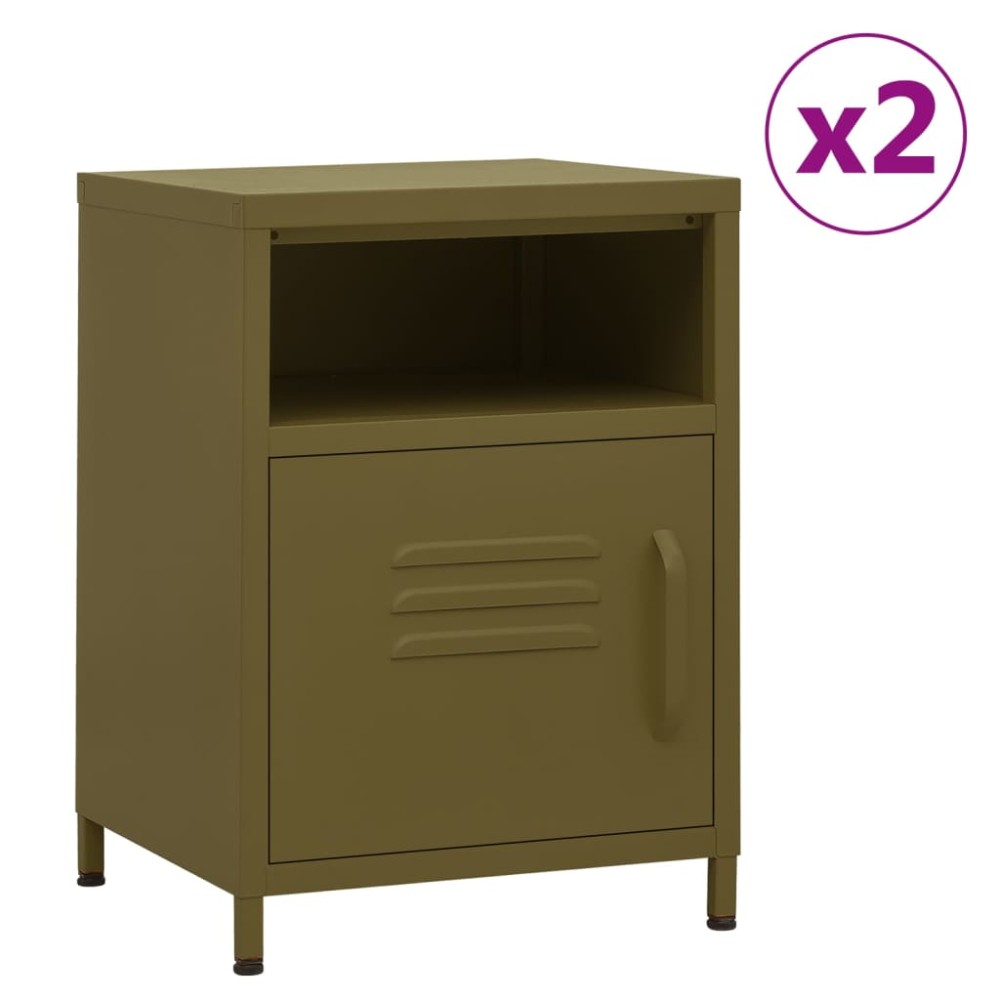 vidaXL Κομοδίνα 2 τεμ. Πράσινο Ελιάς 35 x 35 x 51 εκ. Ατσάλινα