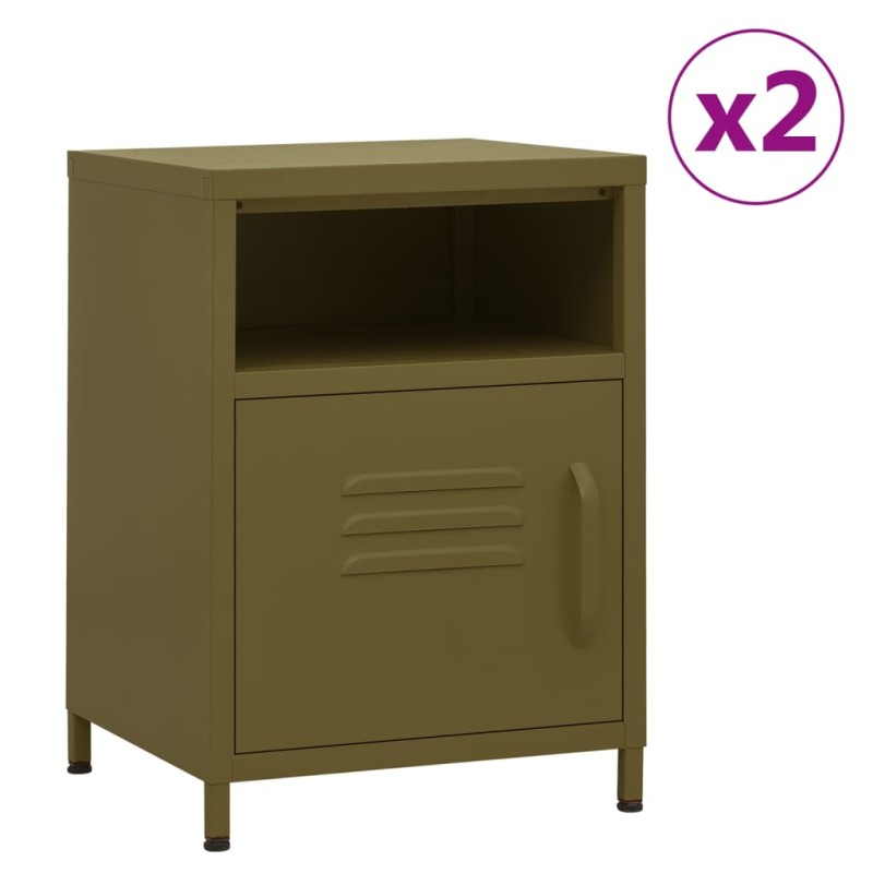 vidaXL Κομοδίνα 2 τεμ. Πράσινο Ελιάς 35 x 35 x 51 εκ. Ατσάλινα
