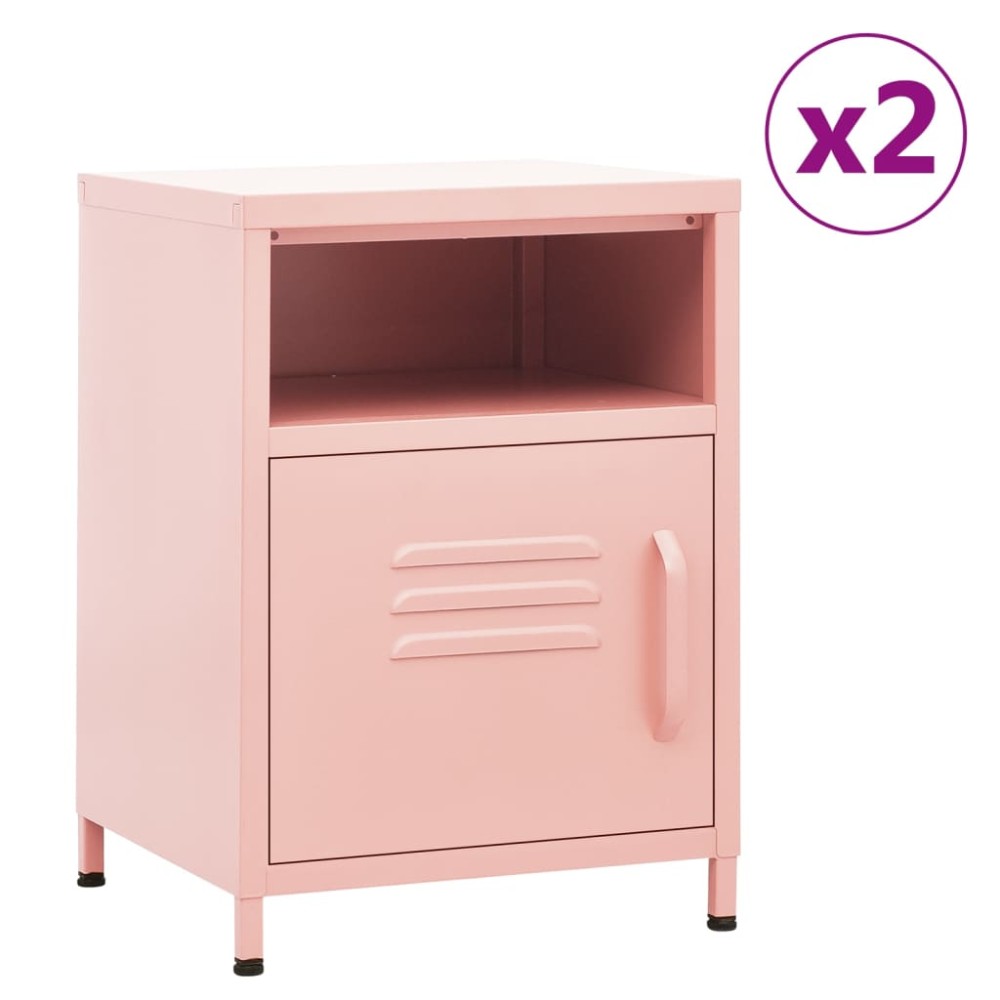 vidaXL Κομοδίνα 2 τεμ. Ροζ 35 x 35 x 51 εκ. Ατσάλινα