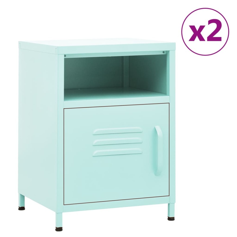 vidaXL Κομοδίνα 2 τεμ. Χρώμα Μέντας 35 x 35 x 51 εκ. Ατσάλινα