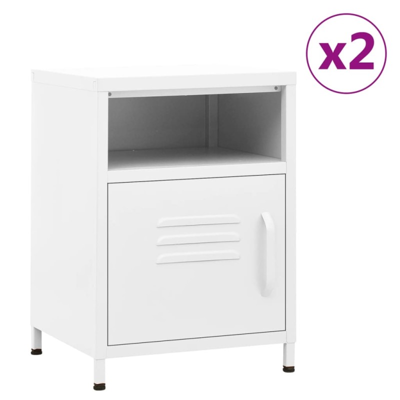vidaXL Κομοδίνα 2 τεμ. Λευκά 35 x 35 x 51 εκ. Ατσάλινα