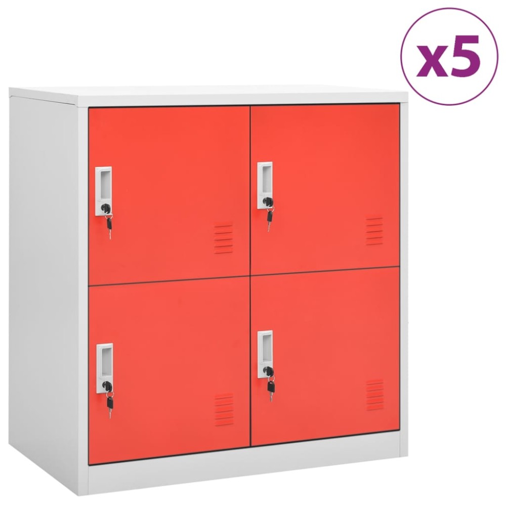 vidaXL Φοριαμοί 5 τεμ. Ανοιχτό Γκρι/Κόκκινο 90x45x92,5 εκ. Ατσάλινοι