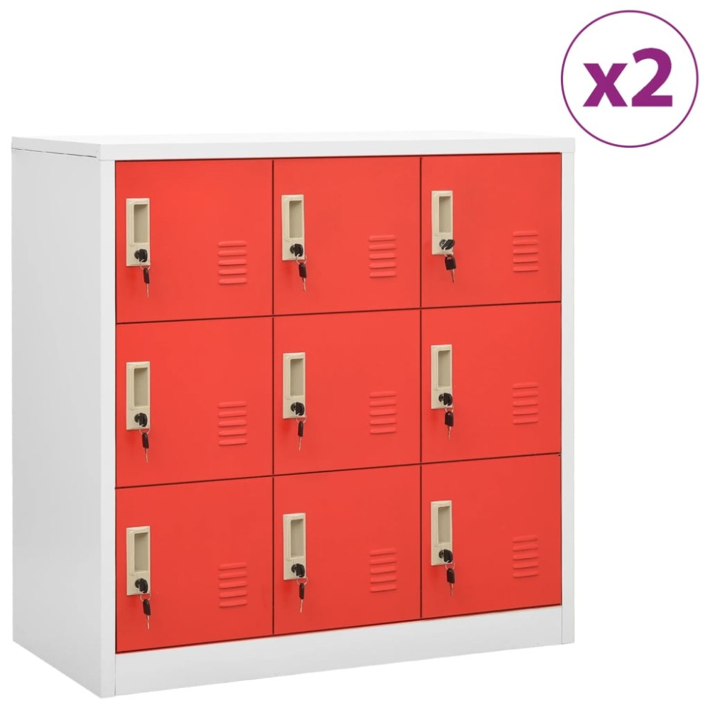vidaXL Φοριαμοί 2 τεμ. Ανοιχτό Γκρι/Κόκκινο 90x45x92,5 εκ. Ατσάλινοι