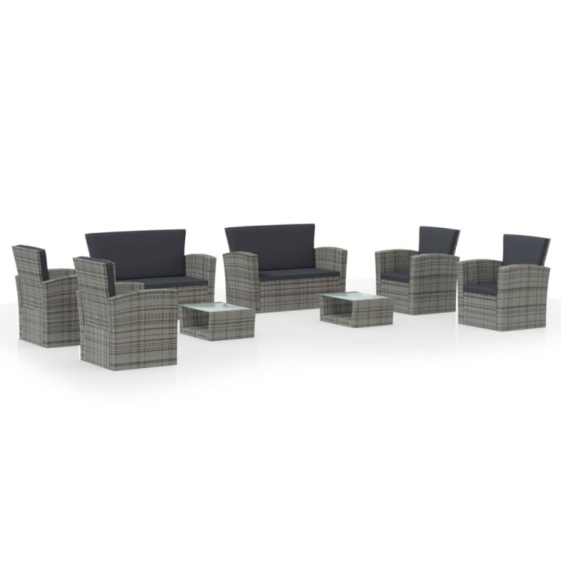 vidaXL Σαλόνι Κήπου 8 Τεμαχίων Γκρι από Συνθετικό Ρατάν με Μαξιλάρια