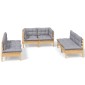 vidaXL Σαλόνι Κήπου Σετ 6 Τεμαχίων Μασίφ Ξύλο Πεύκου με Γκρι Μαξιλάρια