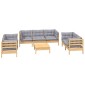 vidaXL Σαλόνι Κήπου Σετ 8 Τεμαχίων Μασίφ Ξύλο Πεύκου με Γκρι Μαξιλάρια