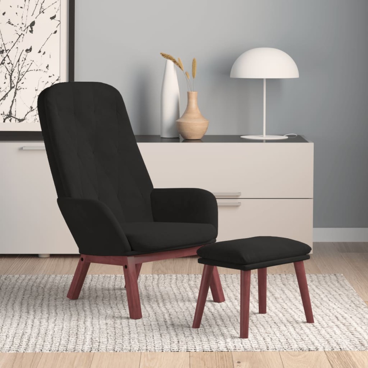 vidaXL Πολυθρόνα Relax με Υποπόδιο Μαύρη Βελούδινη