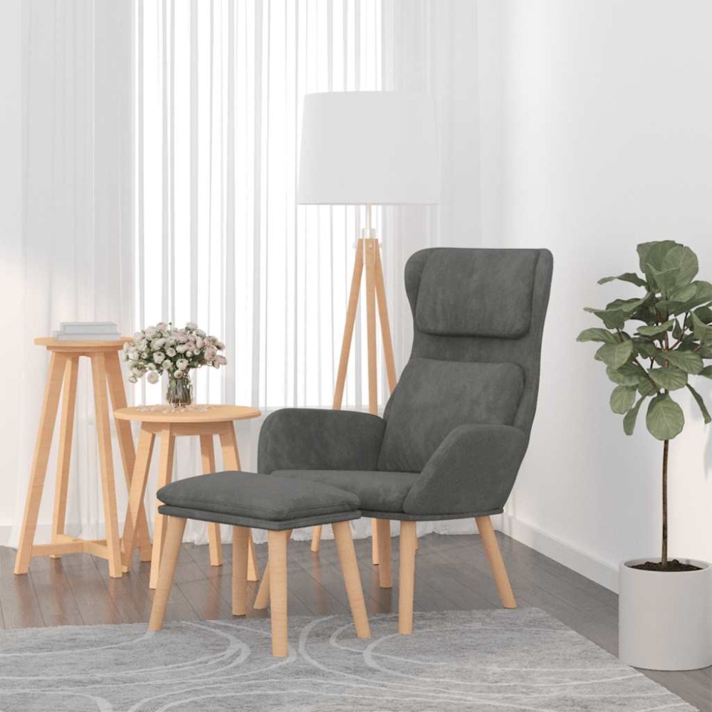 vidaXL Πολυθρόνα Relax Σκούρο Γκρι Βελούδινη με Σκαμπό