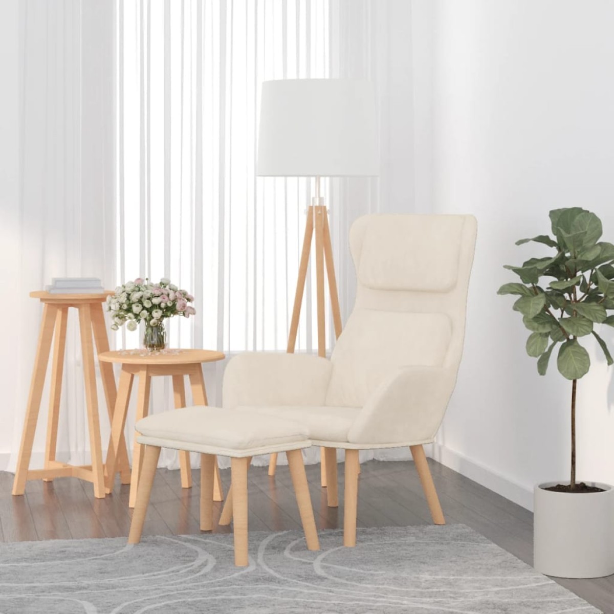 vidaXL Πολυθρόνα Relax Λευκό Κρεμ Βελούδινη με Σκαμπό