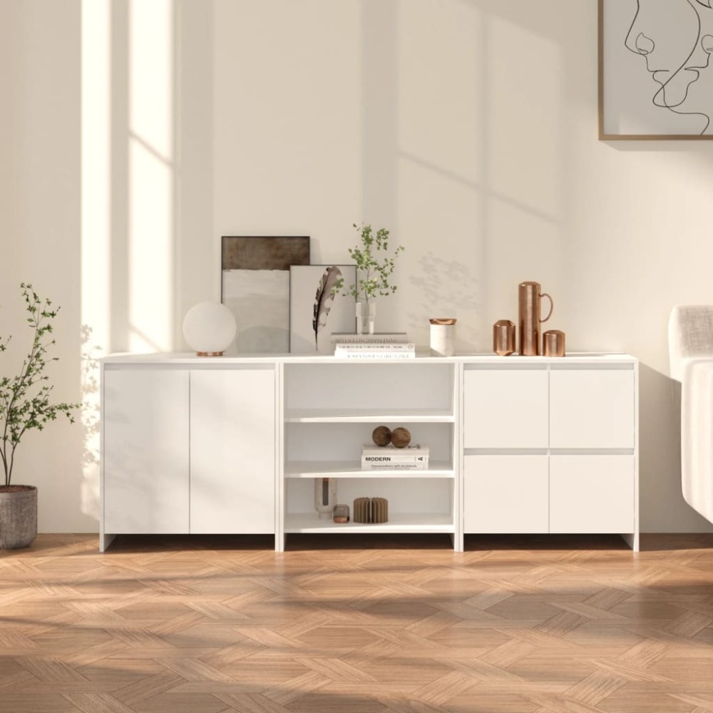 vidaXL Μπουφές 3 τεμαχίων Λευκός από Επεξεργασμένο Ξύλο