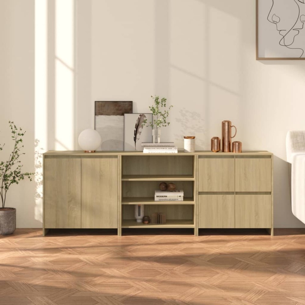 vidaXL Μπουφές 3 τεμαχίων Sonoma Δρυς από Επεξεργασμένο Ξύλο