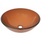 vidaXL Νιπτήρας Μπάνιου με Βρύση& Βαλβίδα Πατητή από Ψημ. Γυαλί Καφέ